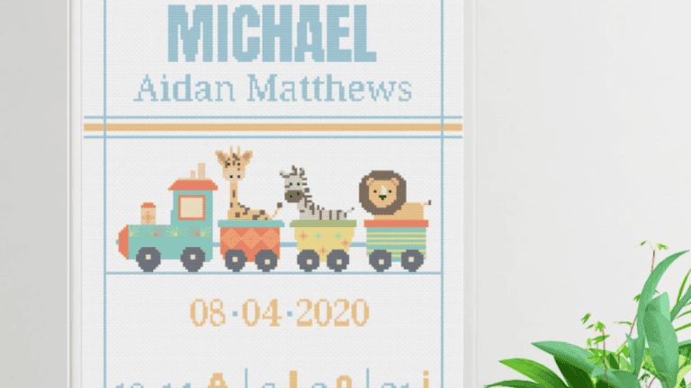 train birth announcement cross stitch patterns with animals