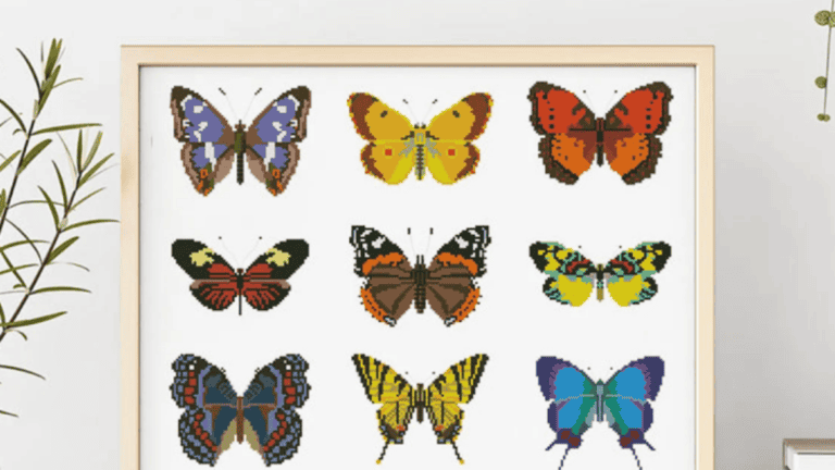 12 butterfly cross stitch patterns in a sampler