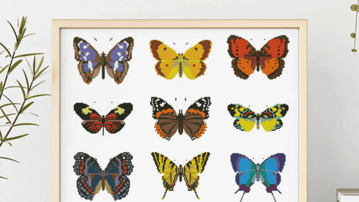 12 butterfly cross stitch patterns in a sampler