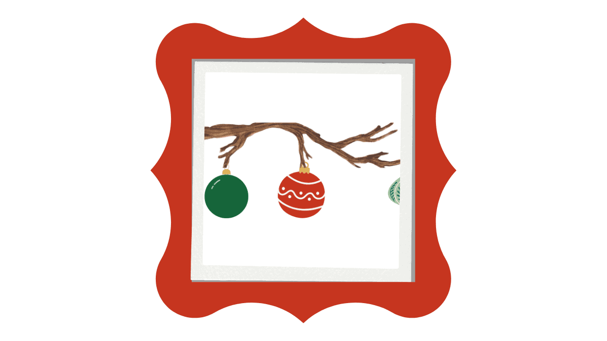 brown branch with red and green ornaments