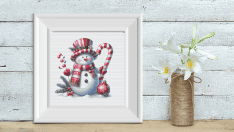 snowman holding candy cane