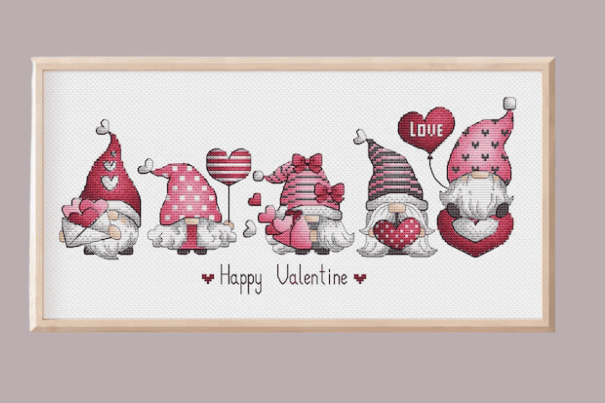 Valentine gnome sampler with five gnomes dress differently