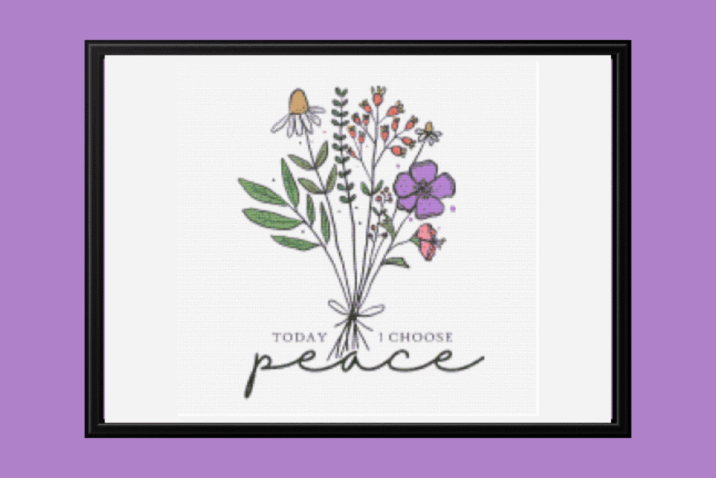 purple flower bouquet and the words I choose peace