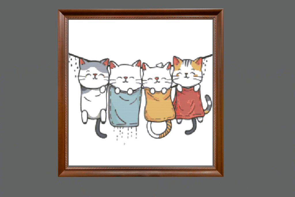 Cute hanging cats on a line