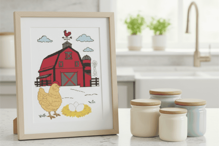cross stitch farm scene