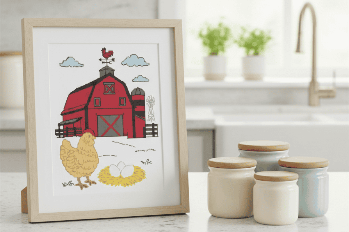 cross stitch farm scene