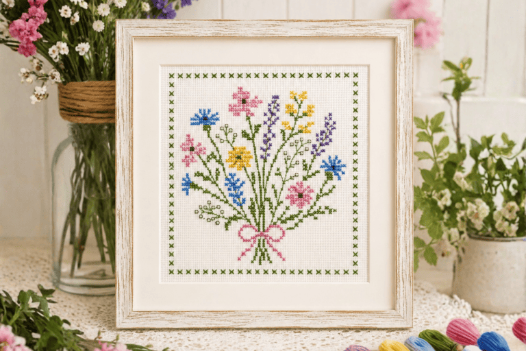 Flower Bouquet Mini Cross Stitch Pattern