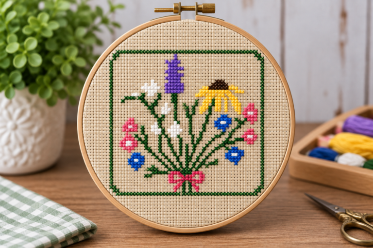 Flower bouquet mini cross stitch pattern