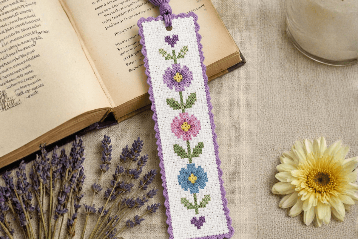 flower cross stitch bookmark pattern