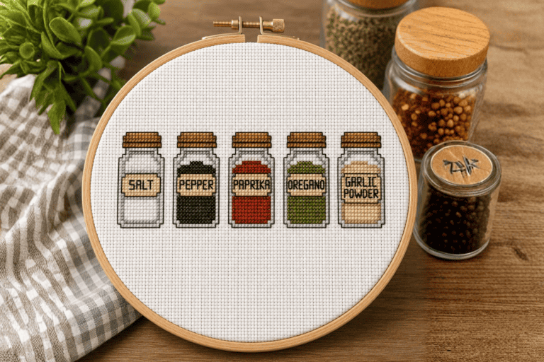 Kitchen Spices Mini Cross Stitch Pattern