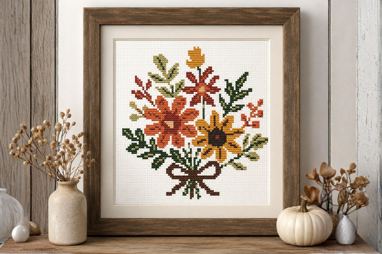 Fall Flower Bouquet Cross Stitch Pattern